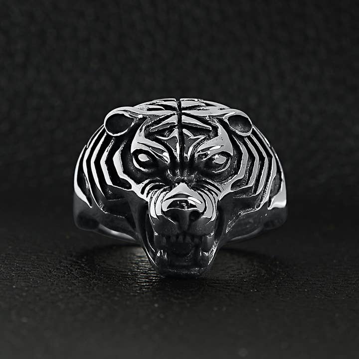 WJW - Wholesale Cocktail/Statement Ring - Stainless Steel Snarling Tiger Ring