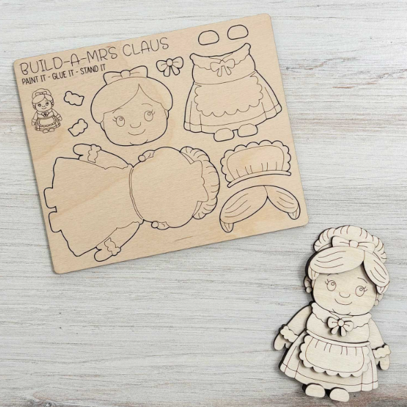 Reclaimed Woodworks Home Decor - Wholesale DIY Craft Kit - Build a Mrs. Claus Magnet CHRISTMAS CRAFT KIT 4