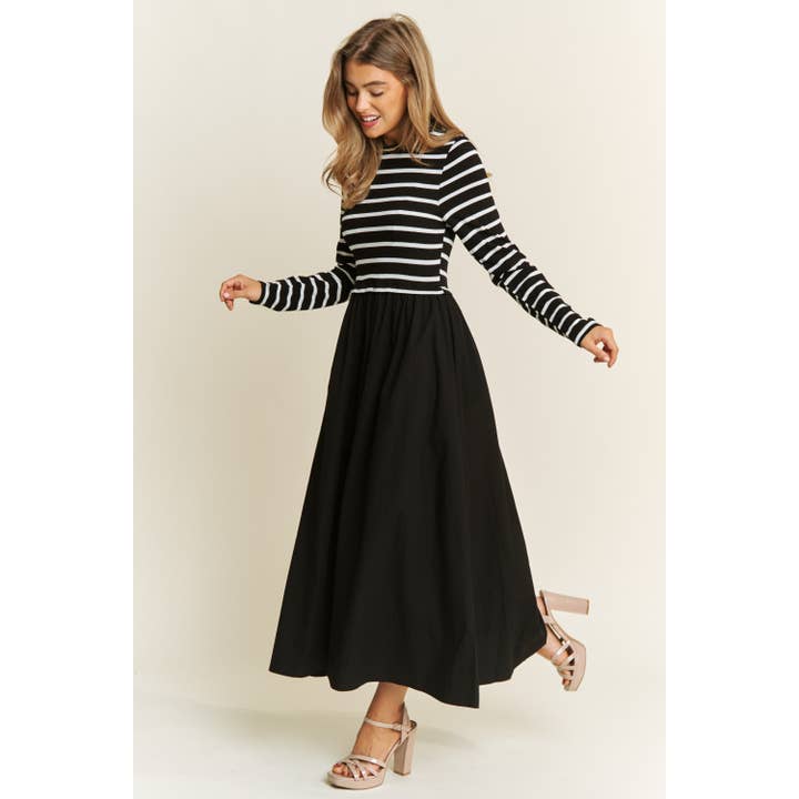 Sweet Generis - Wholesale Dress - Women's - COTTON MAXI DRESS WITH KNIT STRIPE TOP WITH LONG SLEEVES11