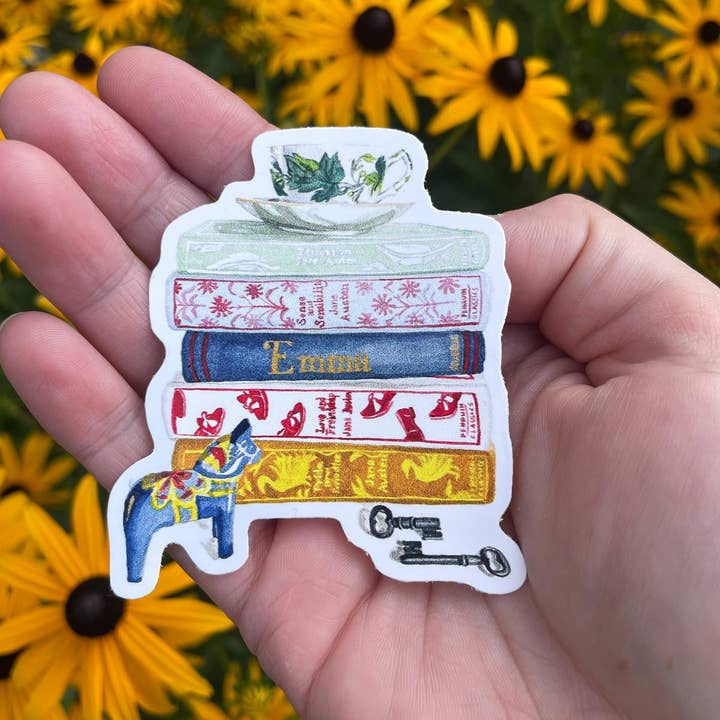 Hen and Chick Art - Wholesale Sticker - Jane Austen Book Stack Sticker5