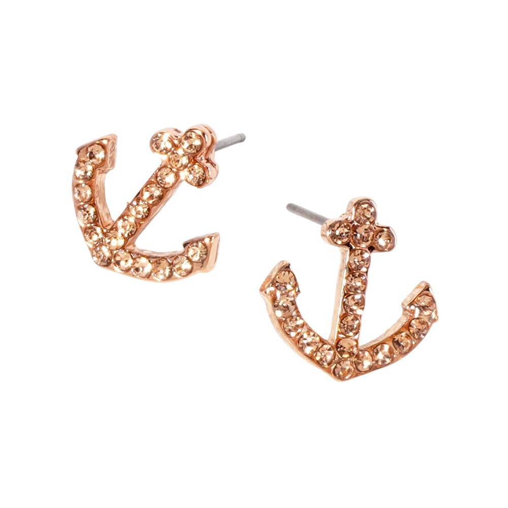 Sensibling Corp. - Venta al por mayor Pendientes de botón/aretes de poste - Pendientes de botón con ancla pavimentada de cristal de imitación.37