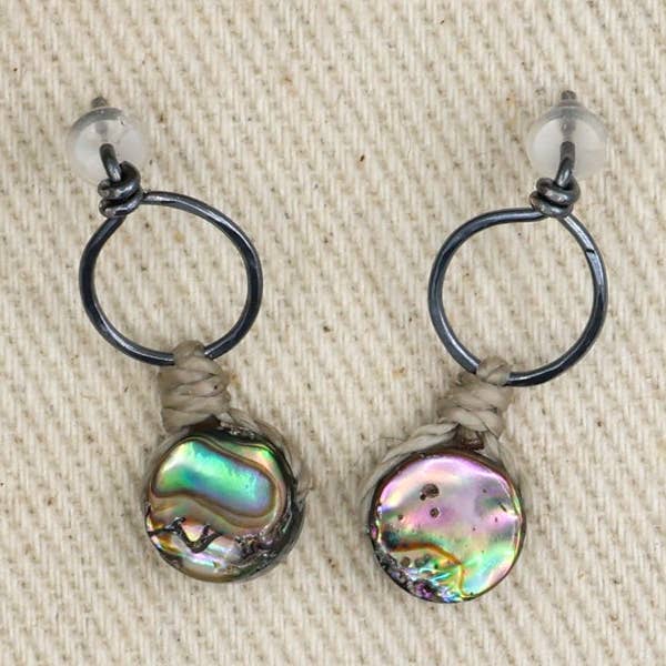 Abalone Drop Earrings / Oxidized Sterling - Handmade USA for wholesale by The Stitch Alliance