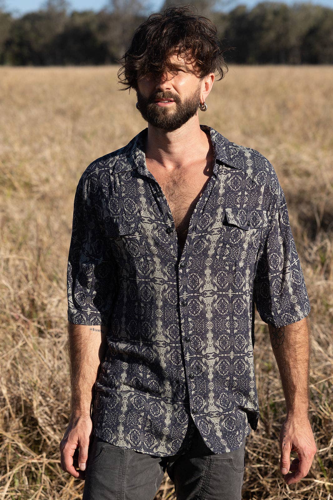 IDIS - Wholesale Button Down Shirt - Men's - Grey Batik Shirt0