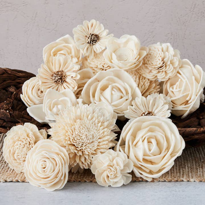 Assortiment de fleurs en bois Sola les plus vendues - Lot de 50 pour la vente par Oh You're Lovely