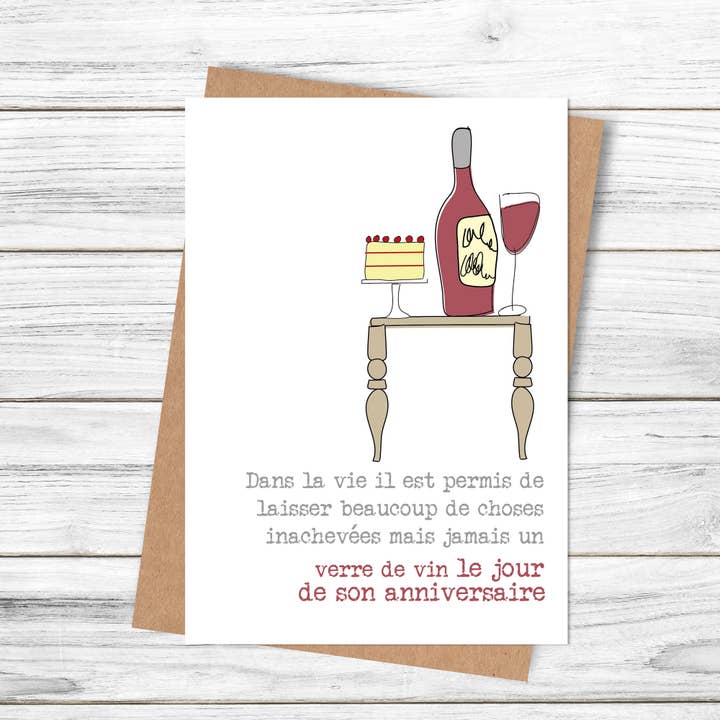 Dandelion Stationery - Wholesale Birthday Card - anniversaire vin le jour (Birthday Wine) - Greetings Card