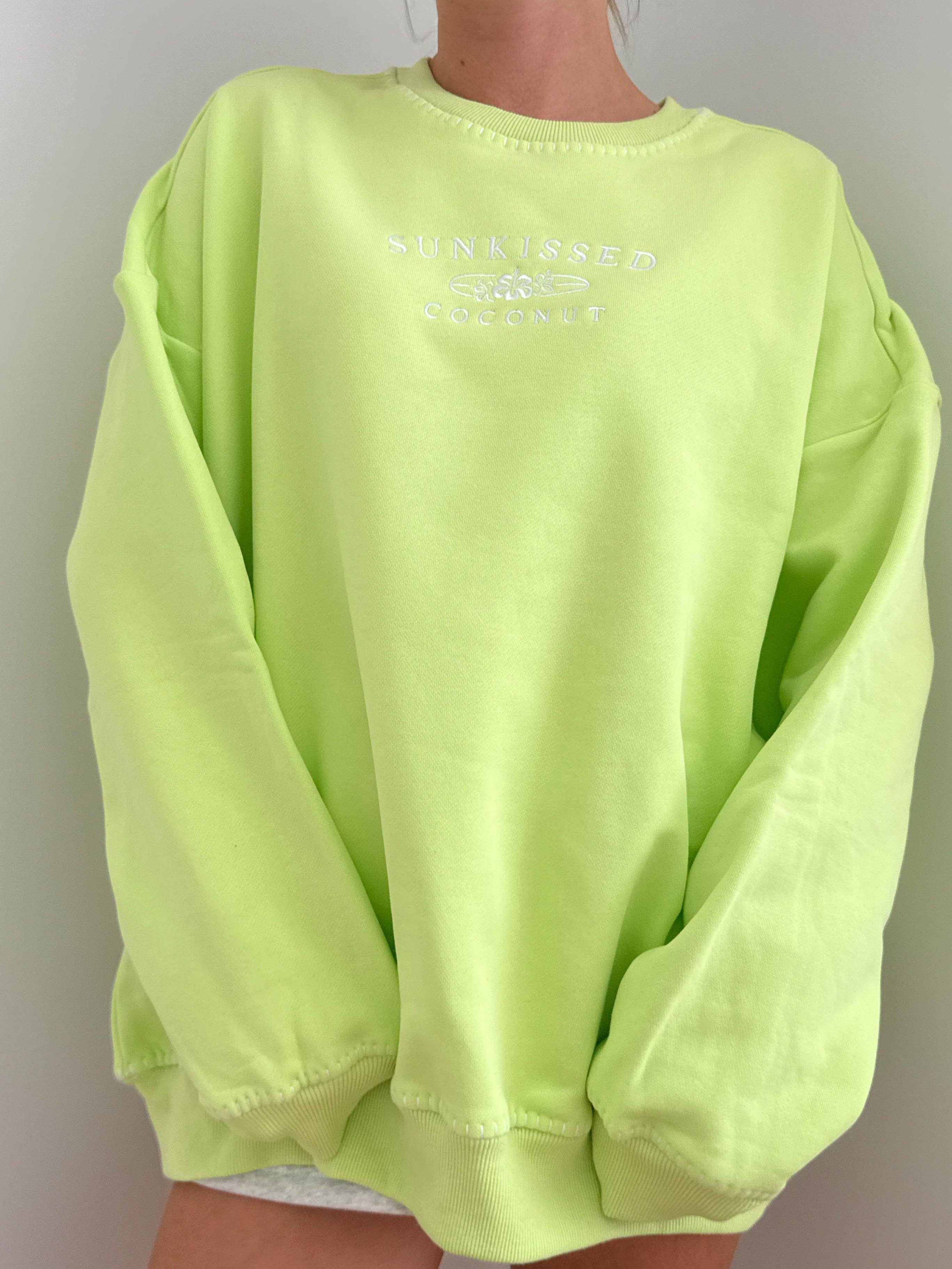 Sunkissed Coconut - Wholesale Graphic Sweatshirt - Women's - Light Lime Green Stitched Sunkissedcoconut Logo Sweatshirt 100% Cotton1
