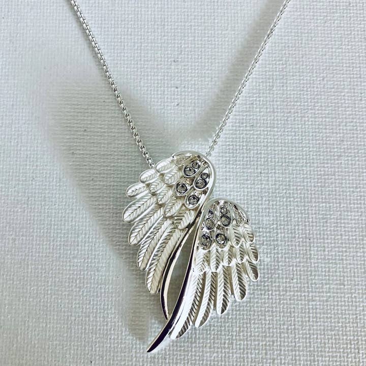 Carol Young Silver - Wholesale Pendant/Charm Necklace - Angel Wings Necklace Silver Tone in BOX