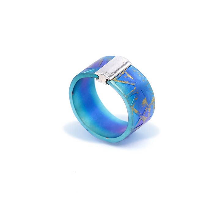 Giampouras – wholesale Band/stacked ring – Anodized Titanium Ring with Sterling Silver Detail