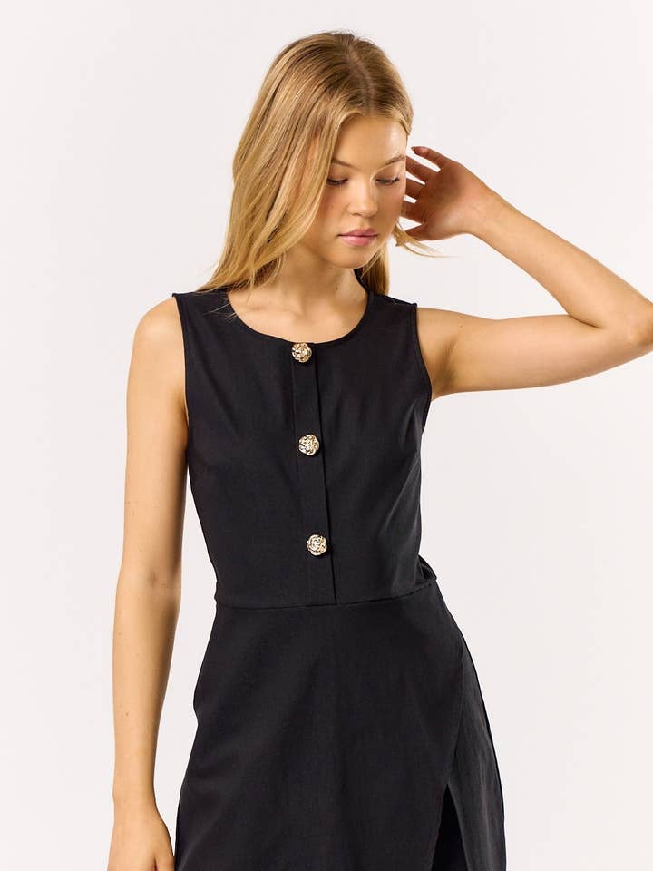 BR25473 Button Down Wrap Romper for wholesale by Blue Blush