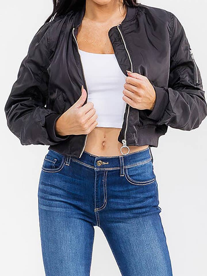 CAZADORA BOMBER CON MANGAS FRUNCIDAS, CIERRE DE CREMALLERA Y BOLSILLOS para venta al por mayor de ROUSSEAU