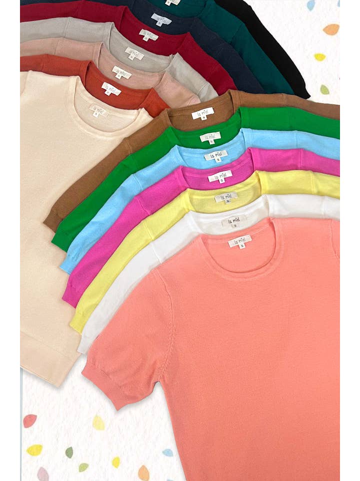 La Miel - Vente Pull en maille – femme - Haut en tricot extensible basique à manches courtes et bouffantes MCS360023