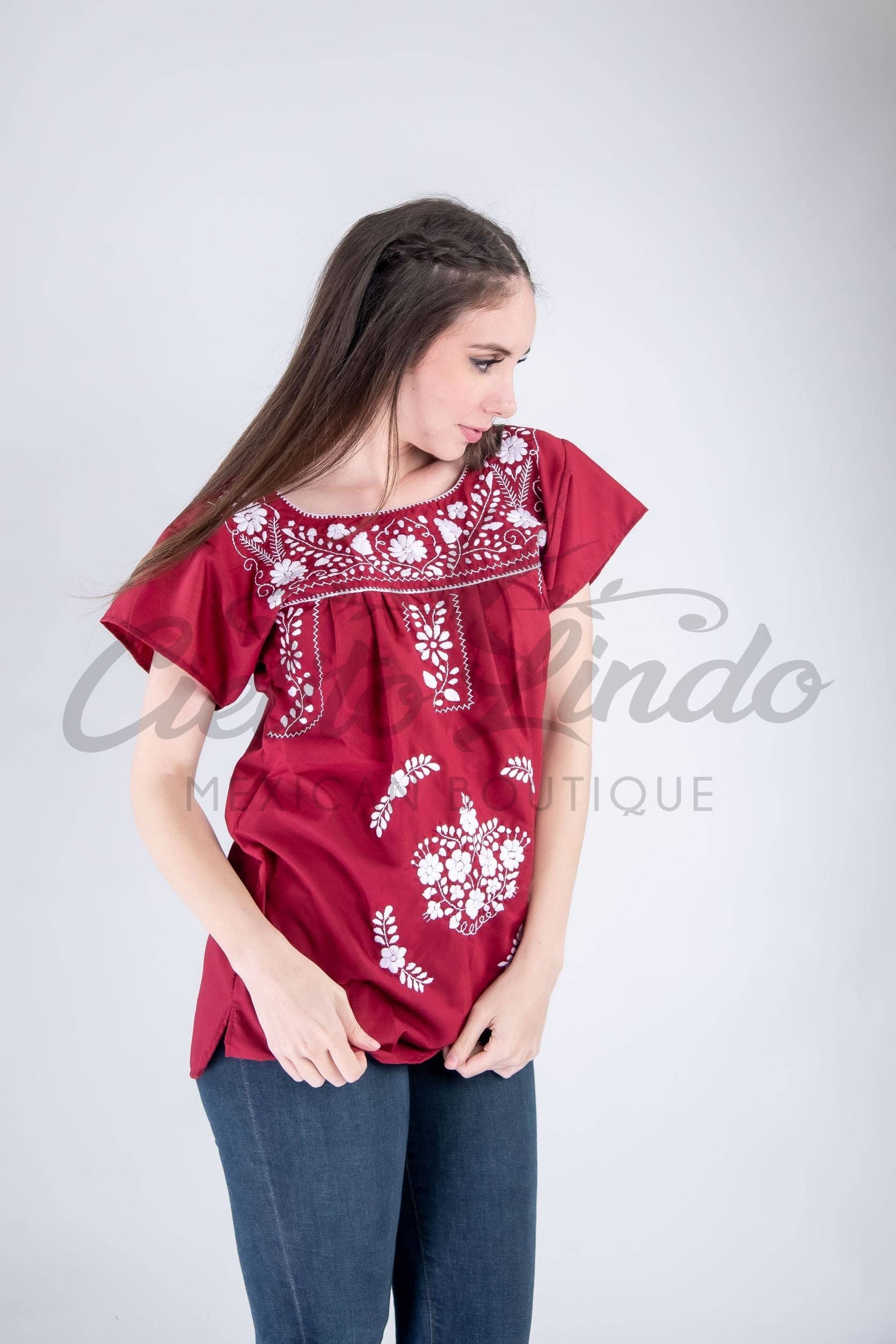 Maroon Mexican Blouse Full Embroidered Texas A&M for wholesale on Faire