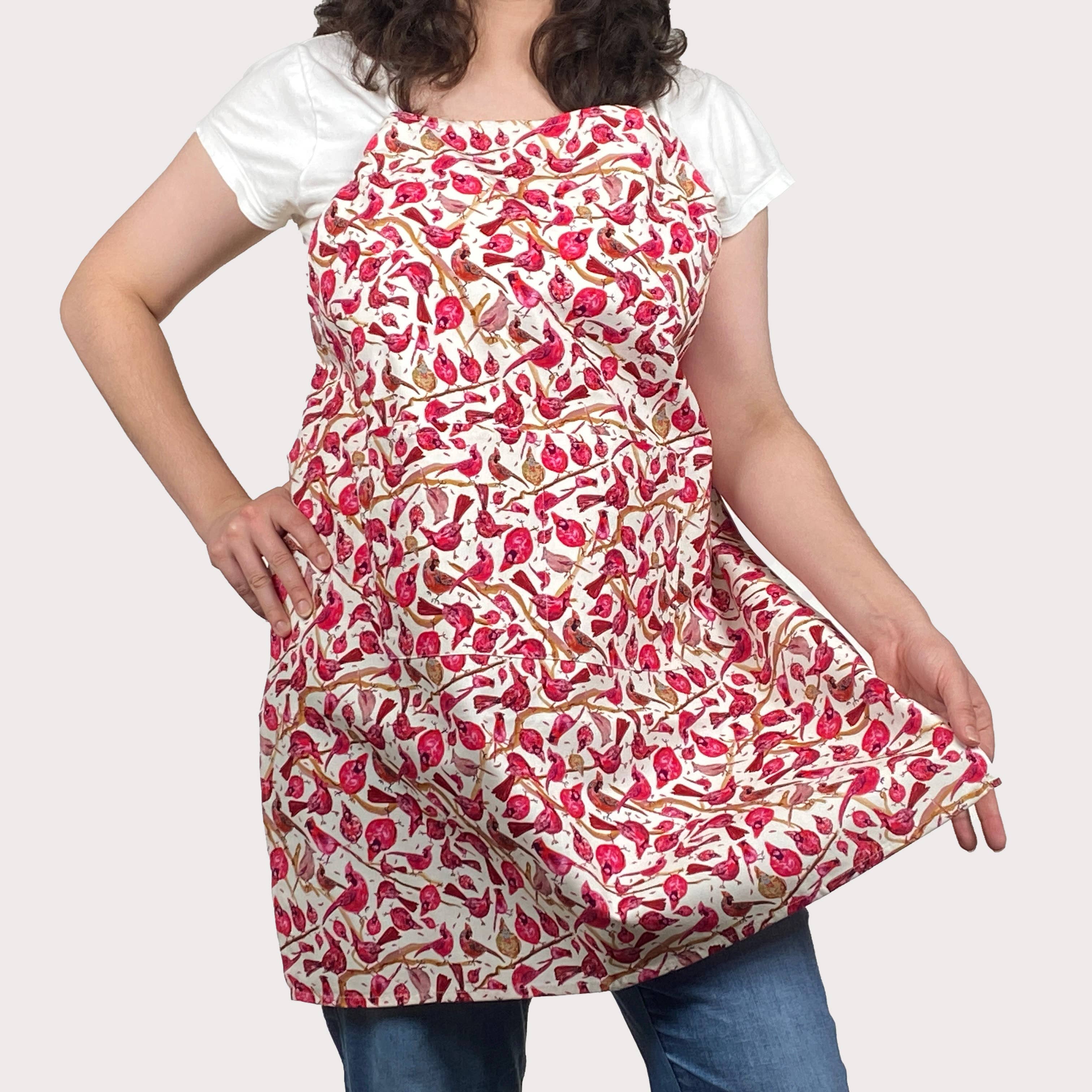 Cher the Fire - Wholesale Apron - Cotton Apron, Ivory Cardinal watercolor Holiday/Everyday2