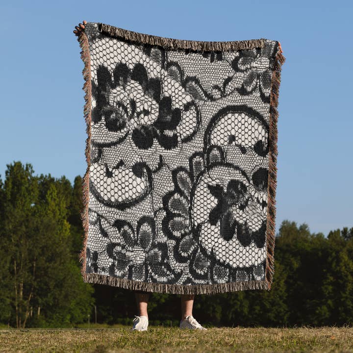 3dRose - Wholesale Throw Blanket - 3dRose, Sassy black and white lace print Perfect for bachelorette or lingerie parties , Blanket1