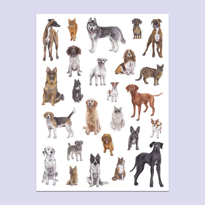 Cat and Dog A3 Print for wholesale by Lucy Locks Art
