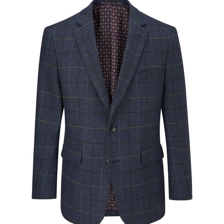 Chaqueta de cuadros estilo country de ajuste entallado para hombre Skopes Ryedale en azul marino, 52R-62R para venta al por mayor de Brooklyn Big & Tall