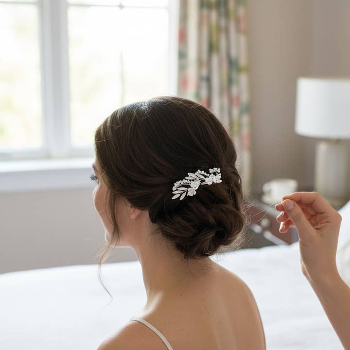 Athena Bridal Jewellery – Alfinete de cabelo por atacado – PINOS DE CABELO FLORAL CINTILANTE - PIN72 PRATA