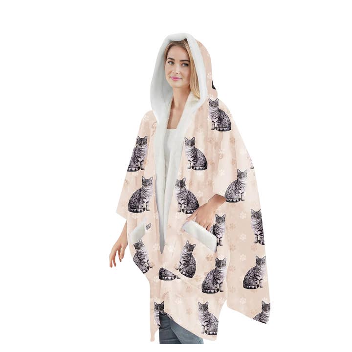 E&S Pets - Wholesale Hoodie - Unisex - Silver Tabby Snugg Wraps with Hoodie – Ultra Soft Sherpa Fleece Wrap for Pet Lovers