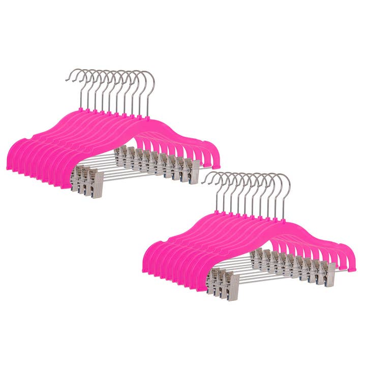 PL065 -13.5" Kids Plastic Skirt Hangers with Clips, Pink 160 for wholesale by Quality Hangers