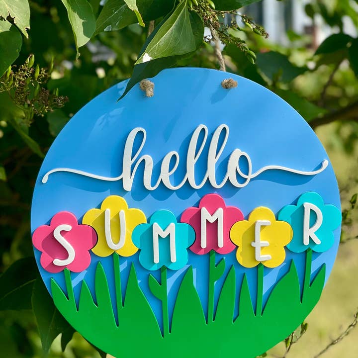 Letrero de madera Hello Summer en 3D para venta al por mayor de The Potted Oasis