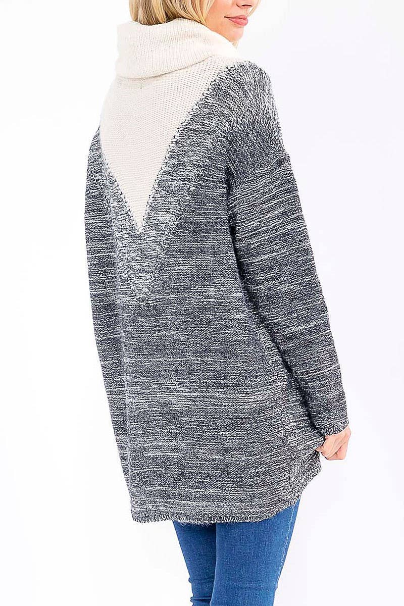 CHARCOAL IVORY MULTI COLOR V-NECK OVERSIZED PULLOVER SWEATER for wholesale on Faire2