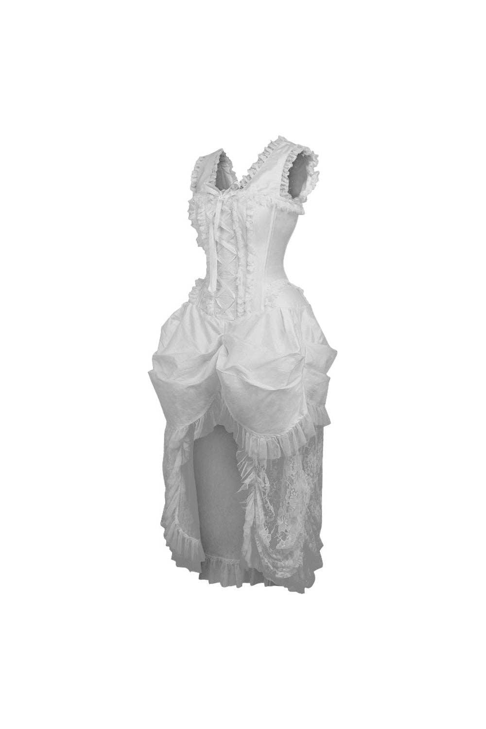 Daisy Corsets - Vente Déguisement – femme - Robe corset victorienne en dentelle blanche désossée en acier à tiroir supérieur1