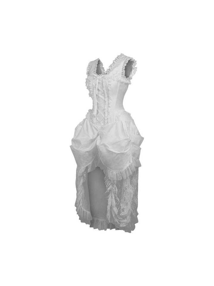 Daisy Corsets – Engroshandel Kostume – til kvinder – Top Skuffe Stålbenet Hvid Lace Victorian Bustle Corset Kjole1