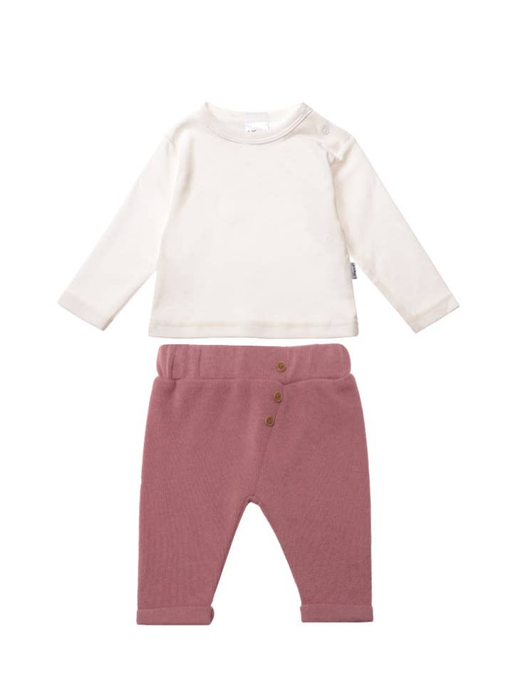 2-piece rib-knit set in rosewood for wholesale by Liliput
