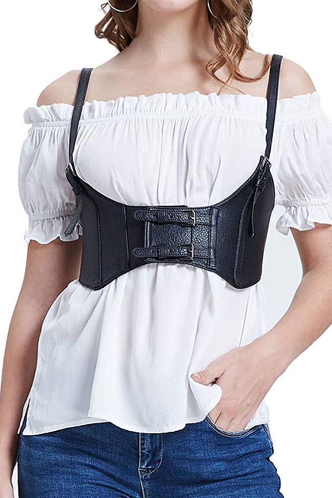 UNISHE - Wholesale Corset - Women's - Spaghetti Buckle Leather Corset YDL0234