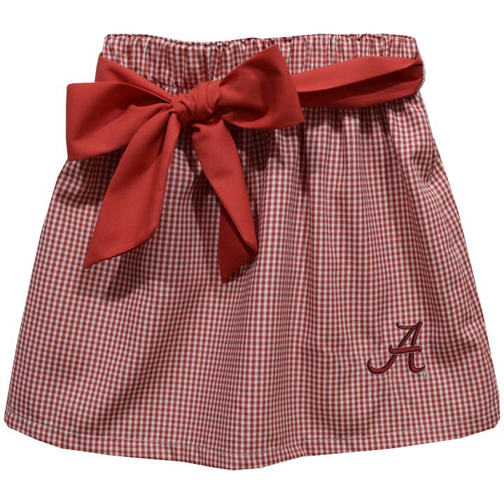 Vive La Fete - Wholesale Skirt - Kids - Alabama Crimson Tide Embroidered Red Gingham Skirt with Sash