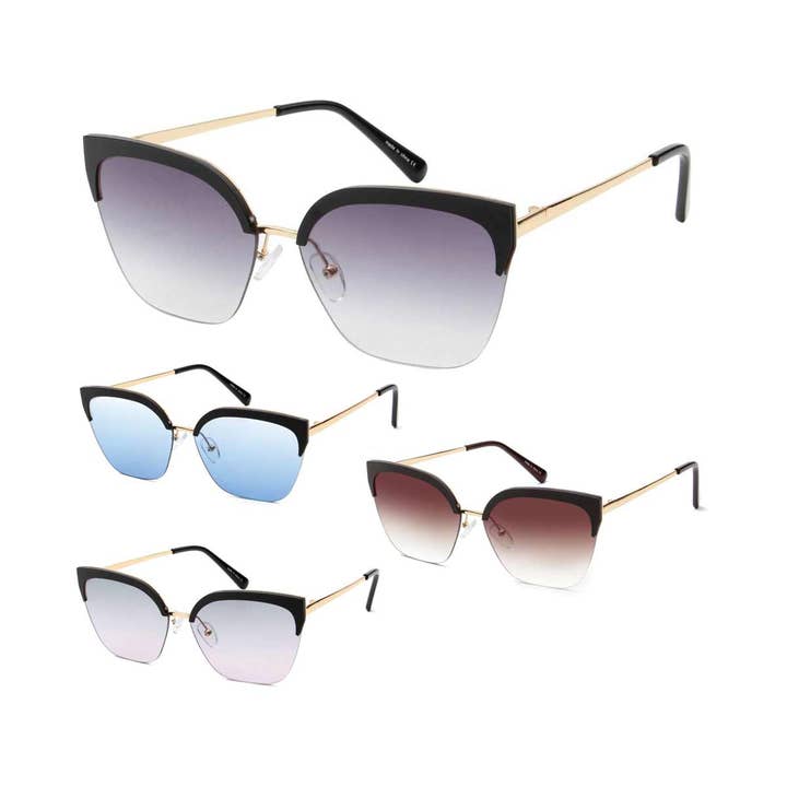 ZAD - Wholesale Sunglasses - Women's - Gold Wire Frame Browline Cat's Eye Sunglasses