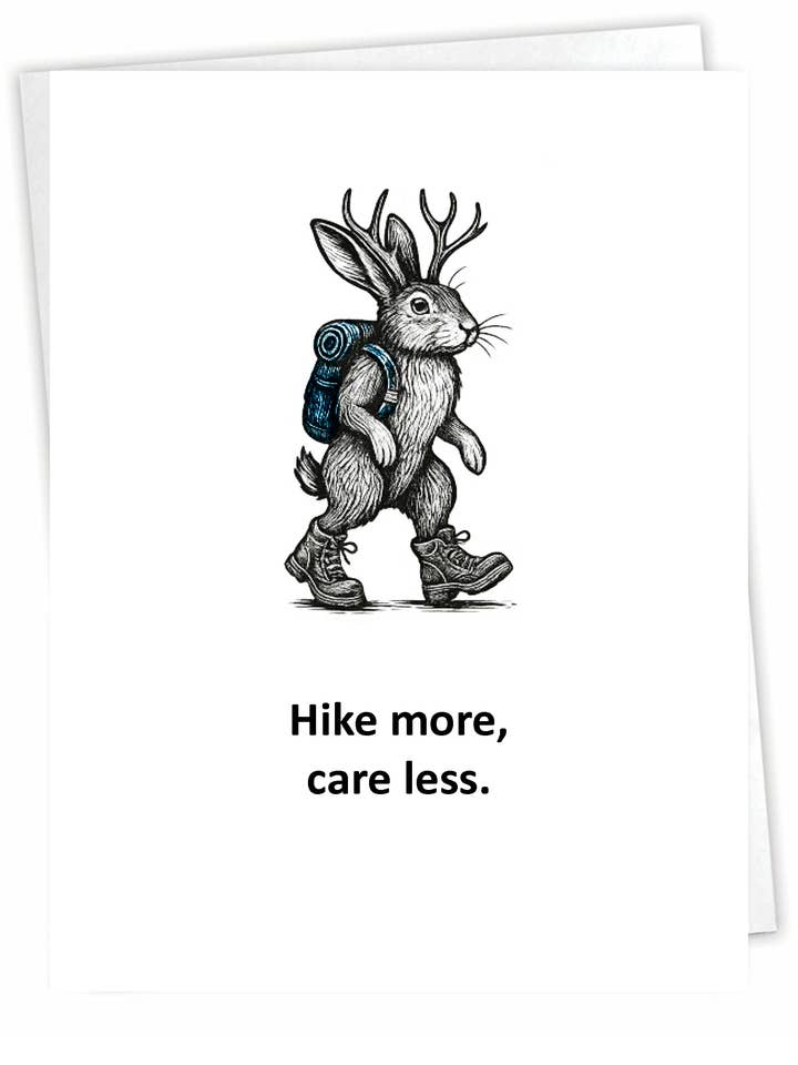 Funny Outdoor Card - Hiking Jackalope - Blank Inside for wholesale by Blue Spark Card Co