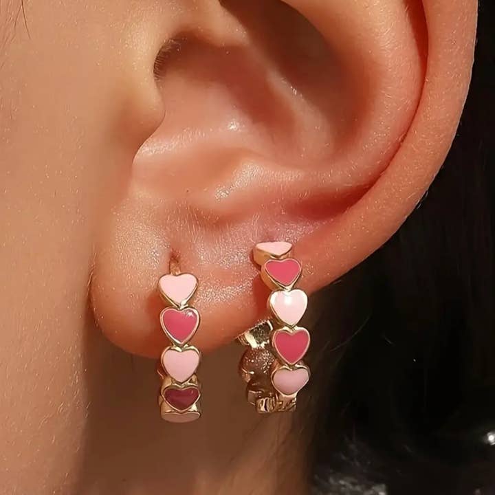 Aros en forma de corazón rosa oscuro y claro para venta al por mayor de WinAri