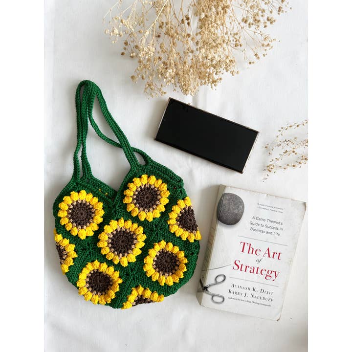 Quince Fables – Engroshandel Tote bag - Dame – Hånd-hæklet solsikke Mini grøn mulepose