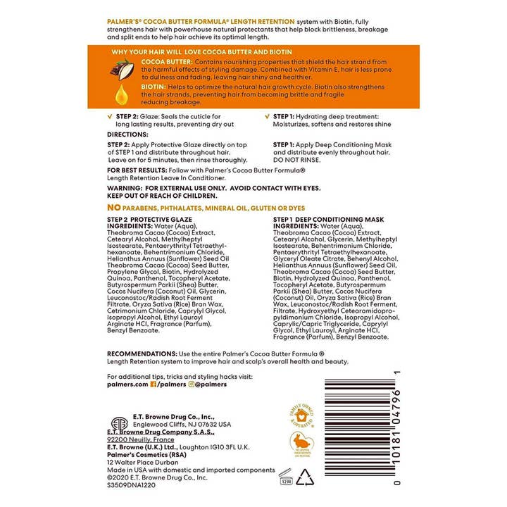 KT Supply - Wholesale Hair Mask - Palmer's Cocoa Butter Formula Retention 2-Step Hair Mask,1oz1