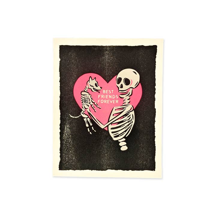 Wildkat Studio - Wholesale Art Print - Best Friends Forever Skeletons Risograph Art Print4