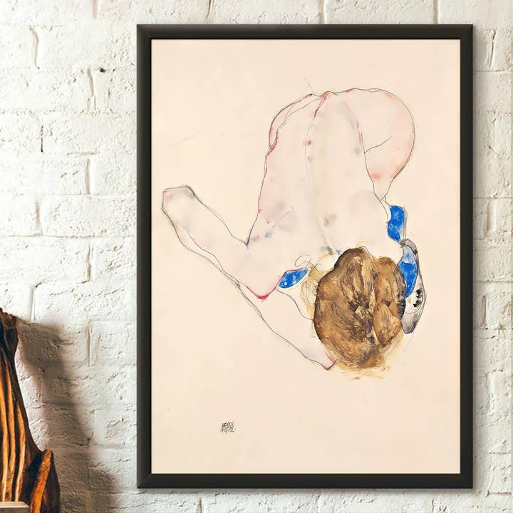 Reproducción de arte de Egon Schiele - Desnudo con medias azules Giclée para venta al por mayor de Vintage Wall Graphics