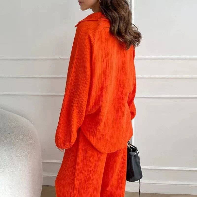 UZ Wholesale Store – wholesale Top & pants set (NOT Loungewear) – Women's – Solid Color Long Sleeve Lapel Blouse and Pants Set4