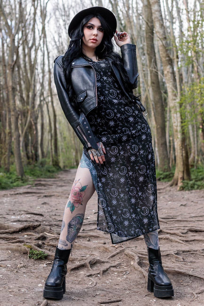 Timeless London – wholesale Dress – Women's – Alternative Moonprint Maxi Dress With Straps And Leg Split3