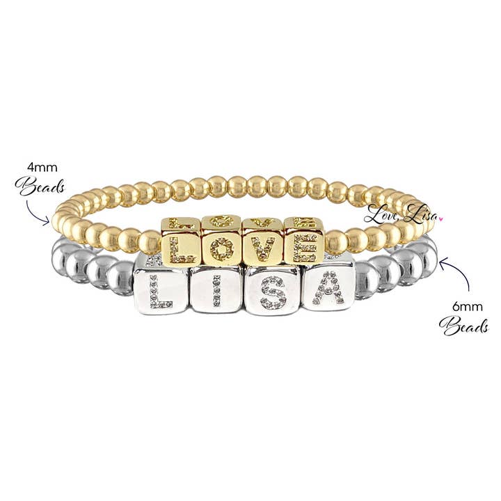 Love, Lisa - Wholesale Beaded Bracelet - Maggie Block Initial Stretch Bracelet