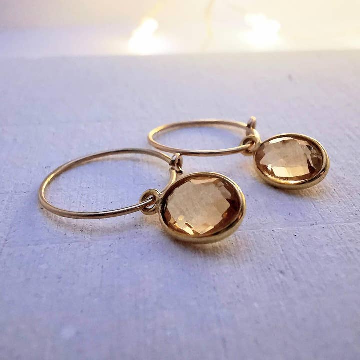 Aros de aro ovalados dorados con citrino para venta al por mayor de Sophellie Jewellery