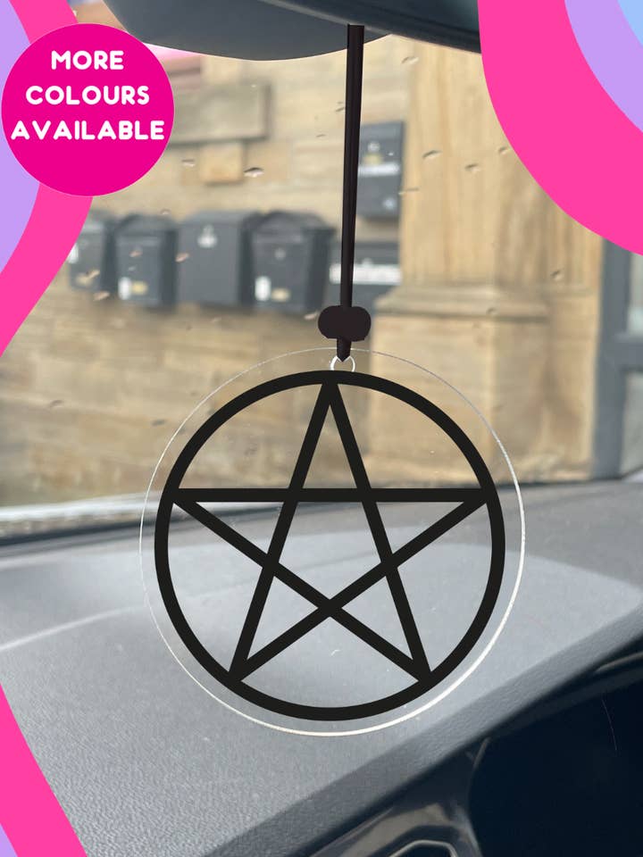 Ciondolo accessorio per specchietto retrovisore a forma di pentagramma in acrilico trasparente per la vendita all'ingrosso da parte di Buba Goods