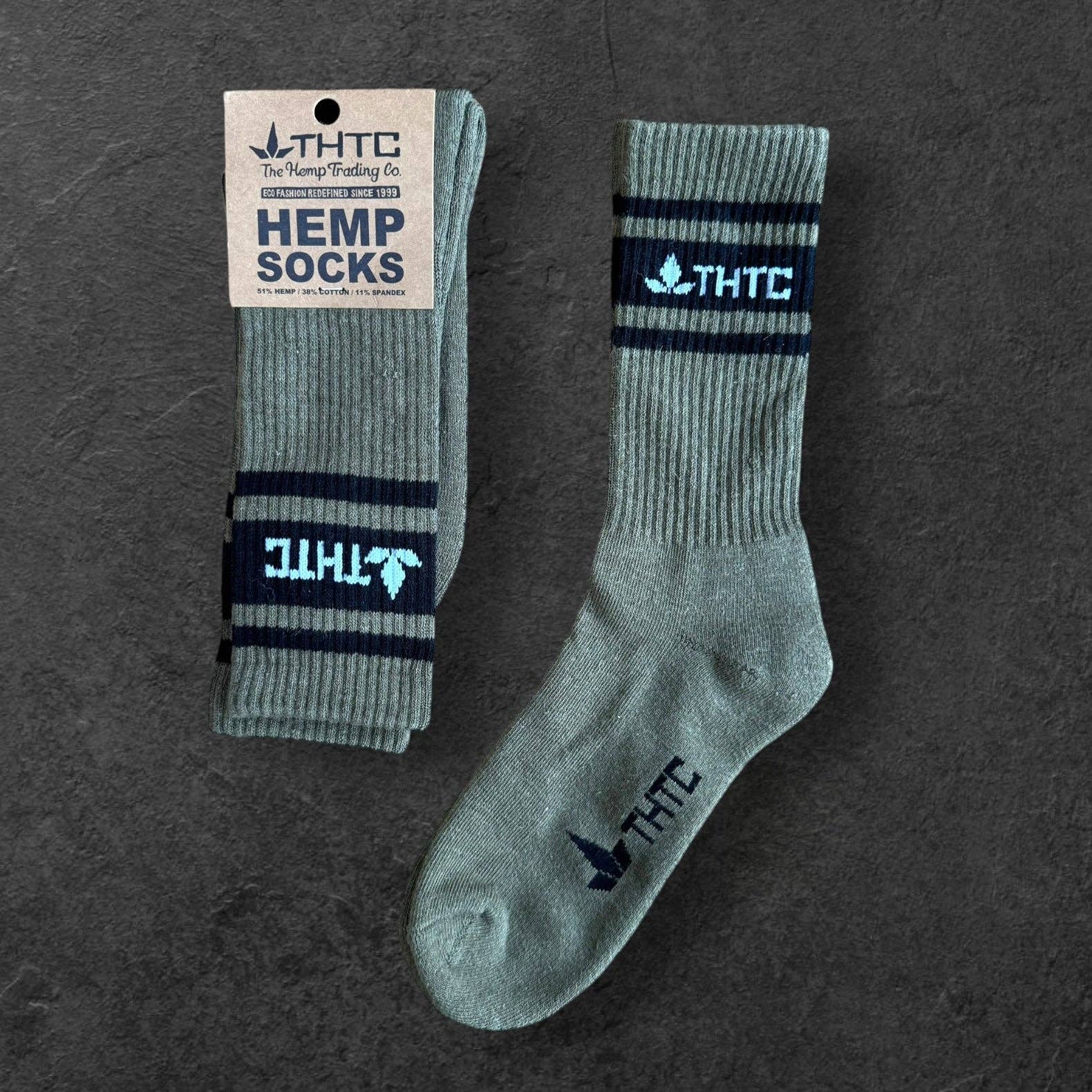 Army & Black Stripy Hemp Socks for wholesale on Faire2