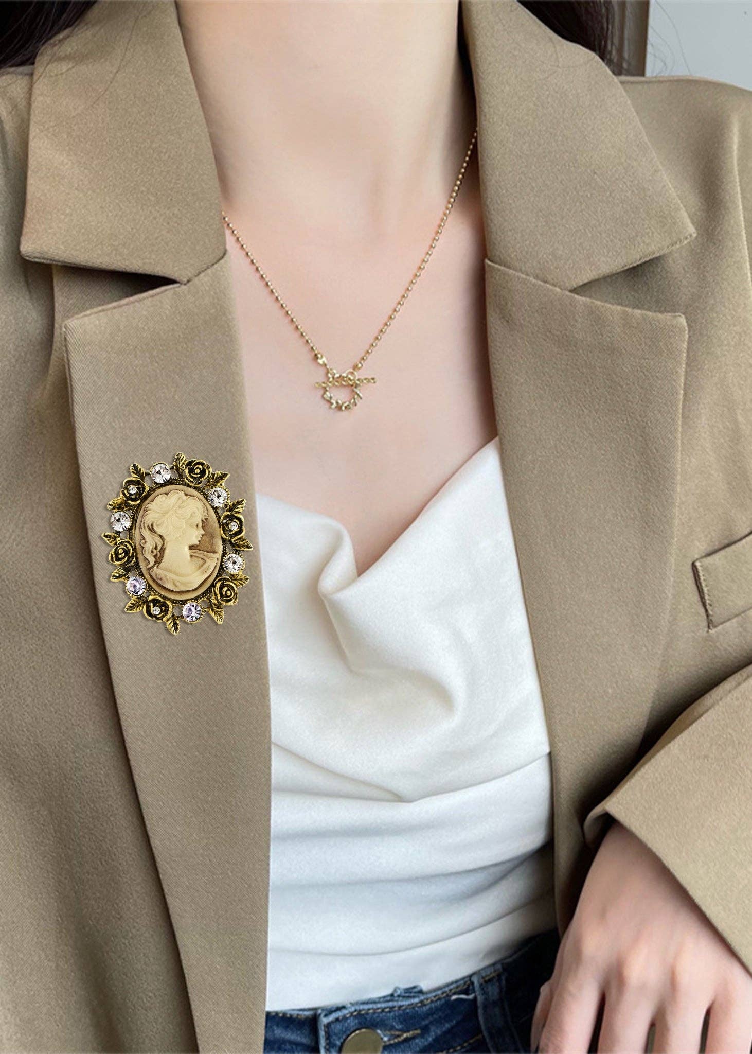 AK Brand - Wholesale Brooch - Vintage Victorian Cameo Brooch Maiden Flower Ribbon Bow35