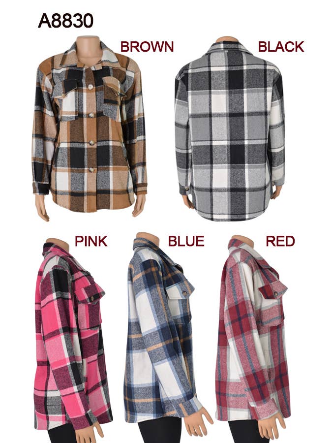 SSImport - Wholesale Shirt Jacket/Shacket - Women's - A8830 COAT PLAID PATTERN JACKET SPRING FALL 12PCS