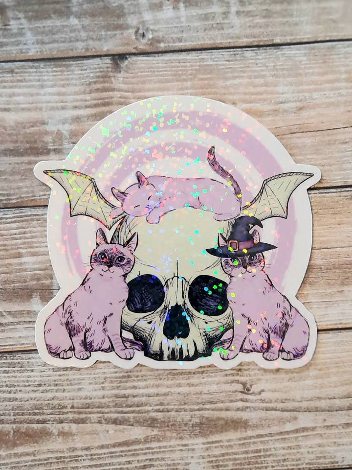 Skull Cat Sticker, Catcore Sticker, Goth Gift For Witch for wholesale by Unsupervised Art