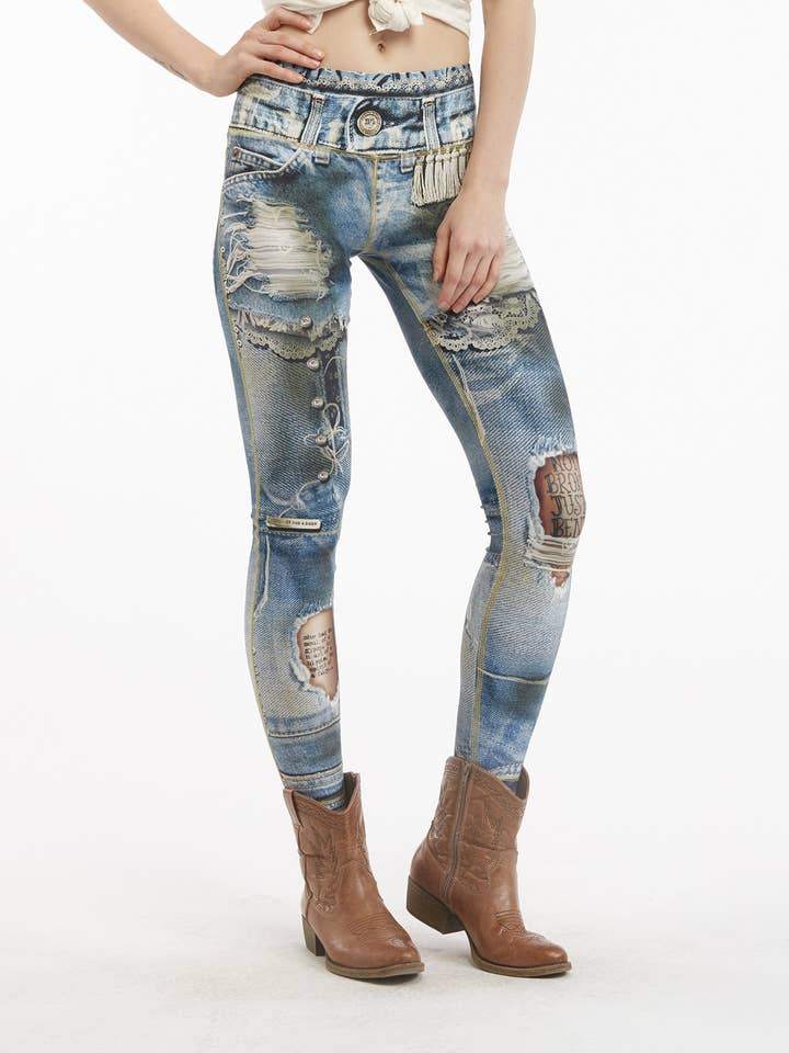 IPNG Design - Vente Legging tendance – femme - Legging à imprimé jean déchiré - Basique26