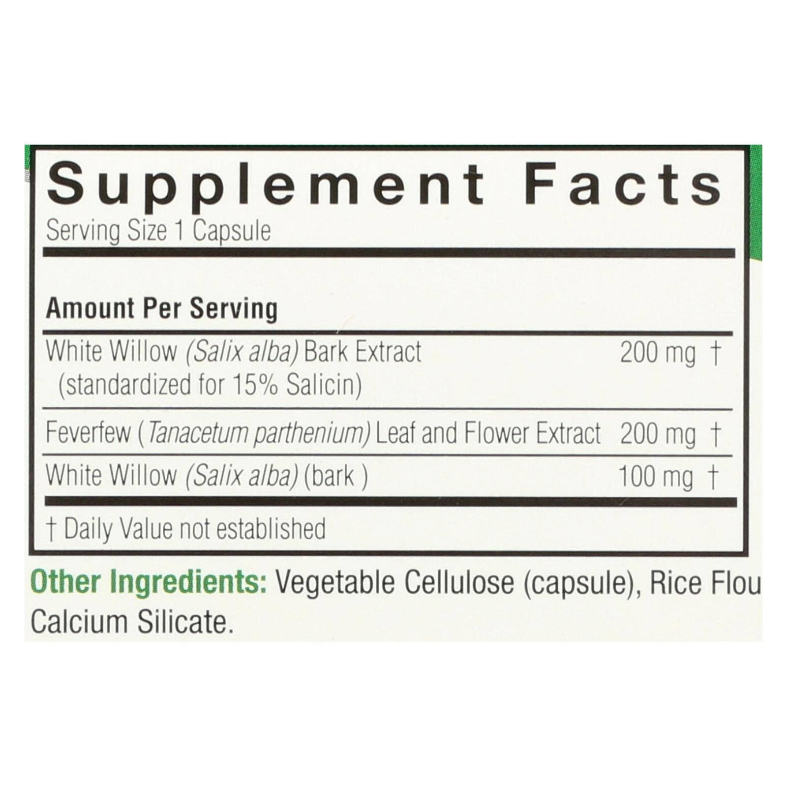 Everyday Supply Co - Wholesale Oral Supplement/Vitamin - Nature's Answer - White Willow with Feverfew - 60 vcaps2