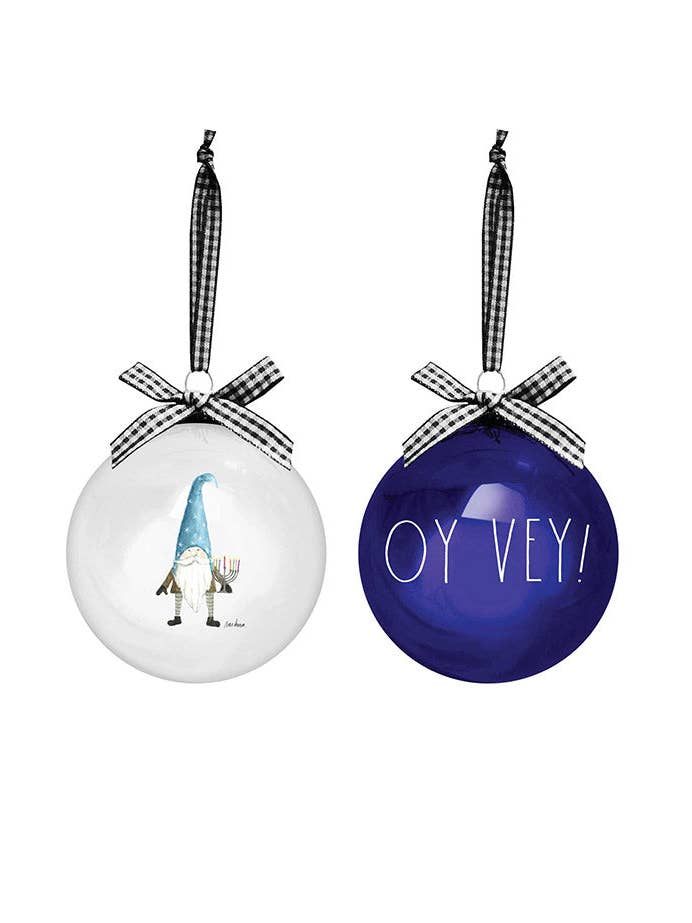 Rae Dunn "Oy Vey" 100mm Glass Ornament Bauble Set (2 Pieces) for wholesale by DesignStyles Home
