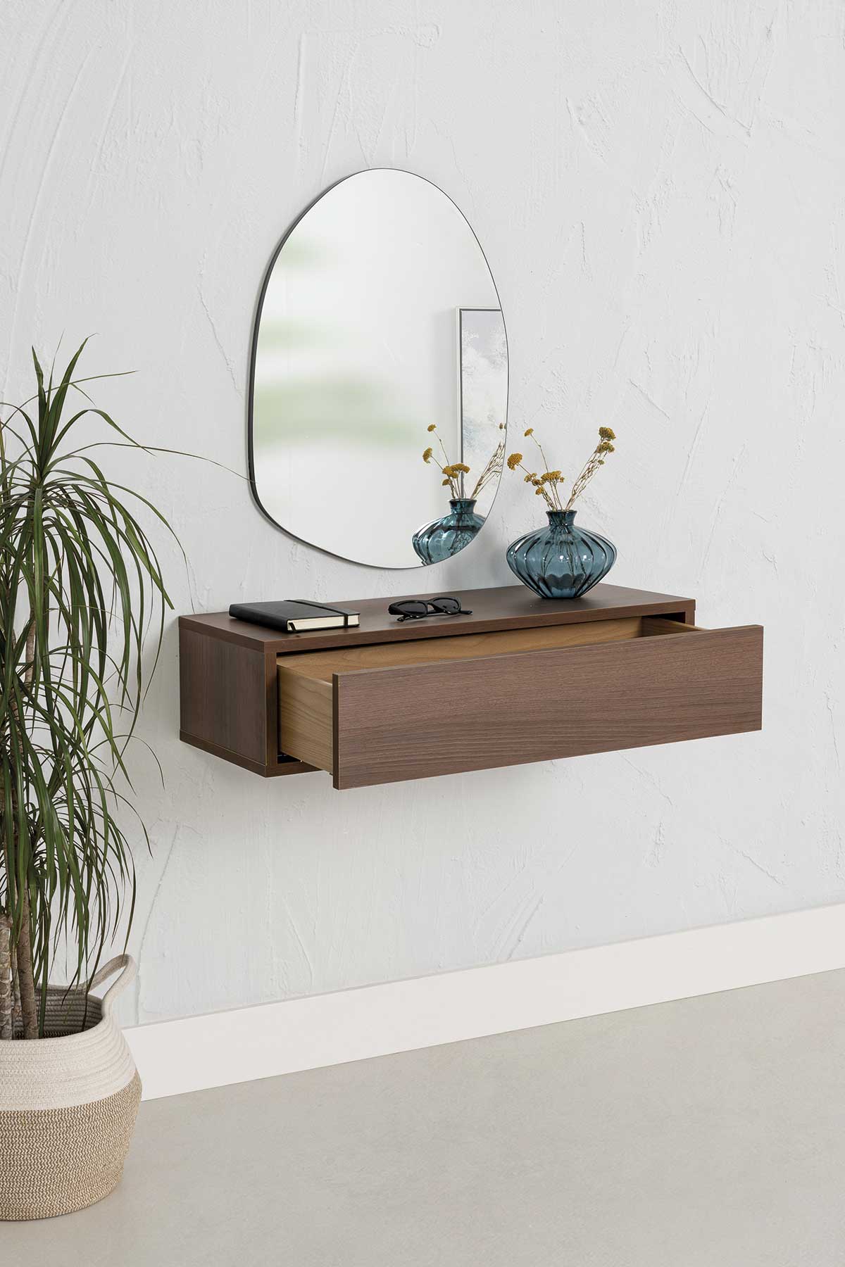 Gdeco - Wholesale Console Table - Walnut Console 1 Drawer Mdf 19Mm (To Hang On The Wall)1